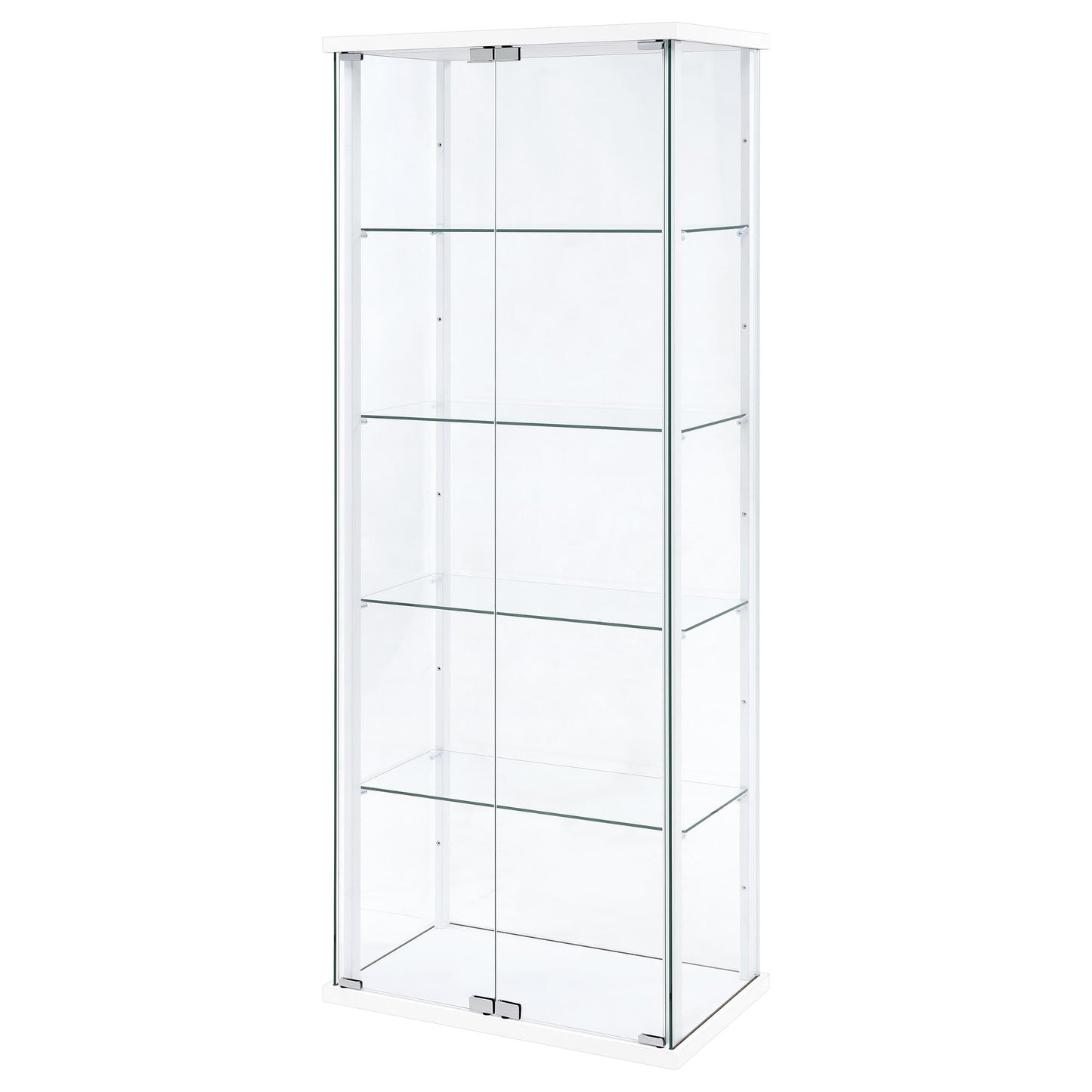 Coaster Home Furnishings - Delphinium - Glass - 4-Shelf Curio Cabinet with Wood Top and Base, Two Doors, and Chrome Hardware - Living Room - 64-Inch - White - 950170WHT