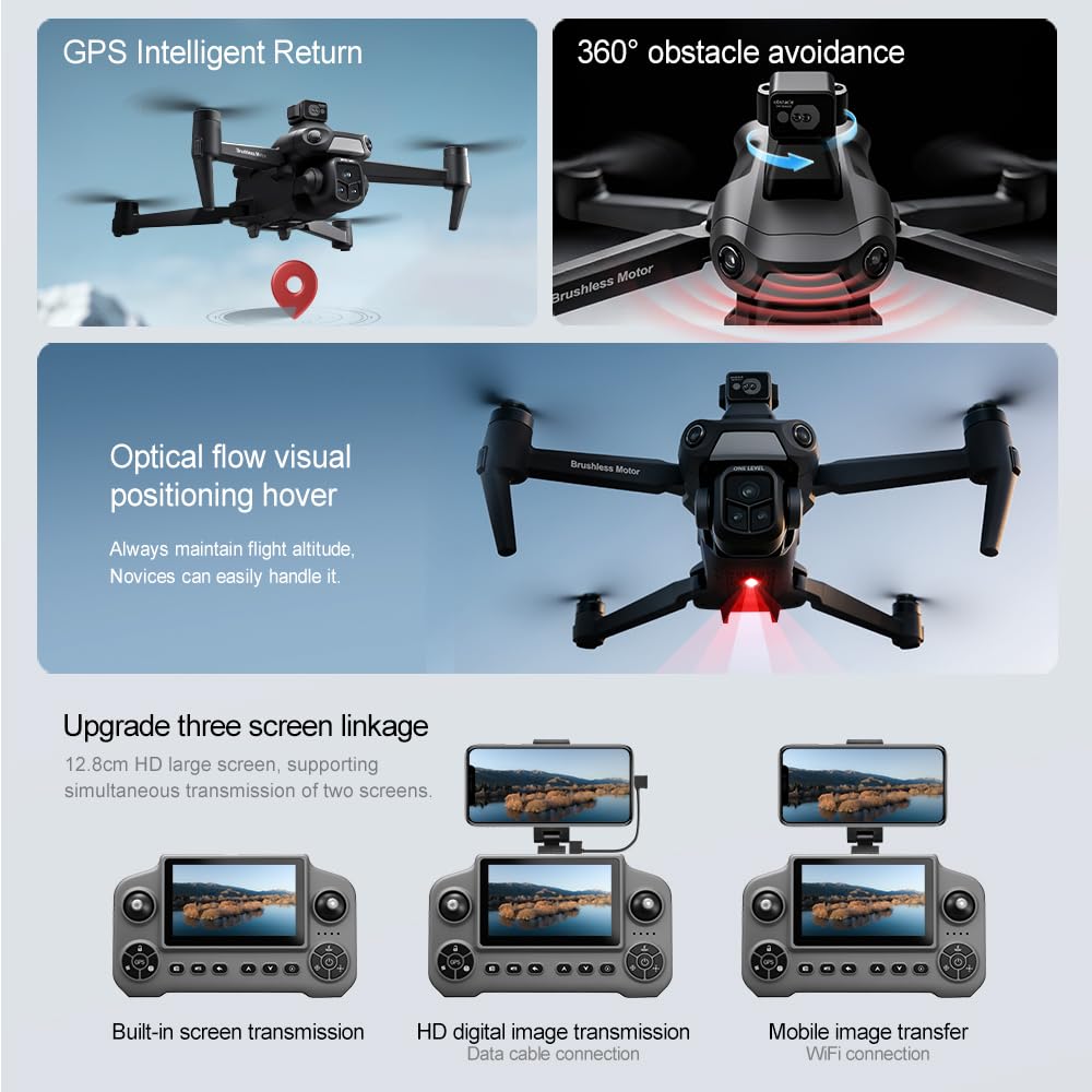 V918 GPS Drone with Camera for Adults 4K, RC Drones with 5 inch HD Screen, 50 Mins Flight Time, 3KM Long Control Range, 360° Obstacle Avoidance, Headless Mode, Auto Return, Circle Fly and Follow Me, Lightweight and Foldable Quadcopter for Beginner Gifts T