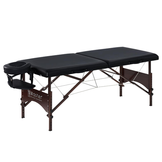 Master Massage 28" Argo Portable Massage Table in Black with Walnut Legs- Spa Bed for Tabletop Exercise & Massage- Beauty Bed Tattoo Bed- Lash Table