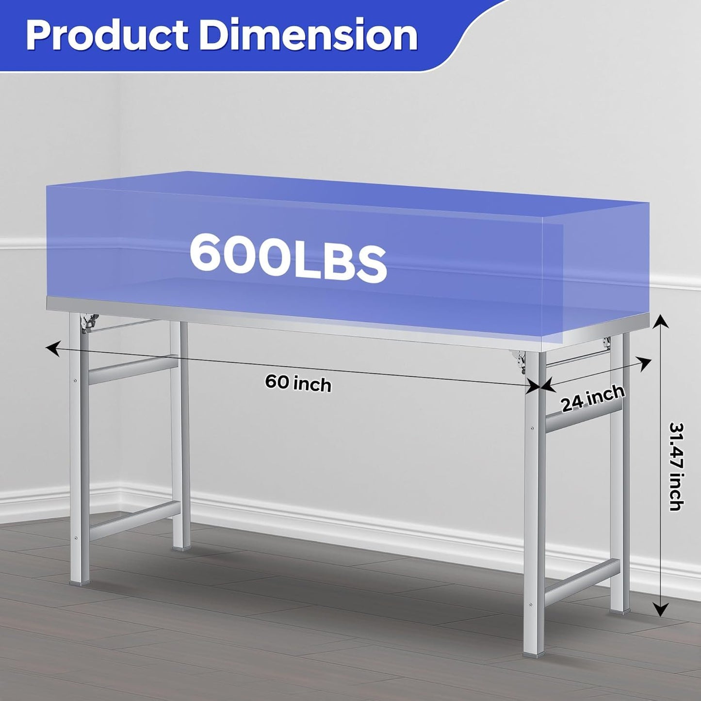 Stainless Steel Folding Table 60x24 Inch, 600 Lbs Heavy-Duty Commercial Prep Table, Metal Worktable with Adjustable Feet, Portable Workstation for Kitchen Garage Restaurant