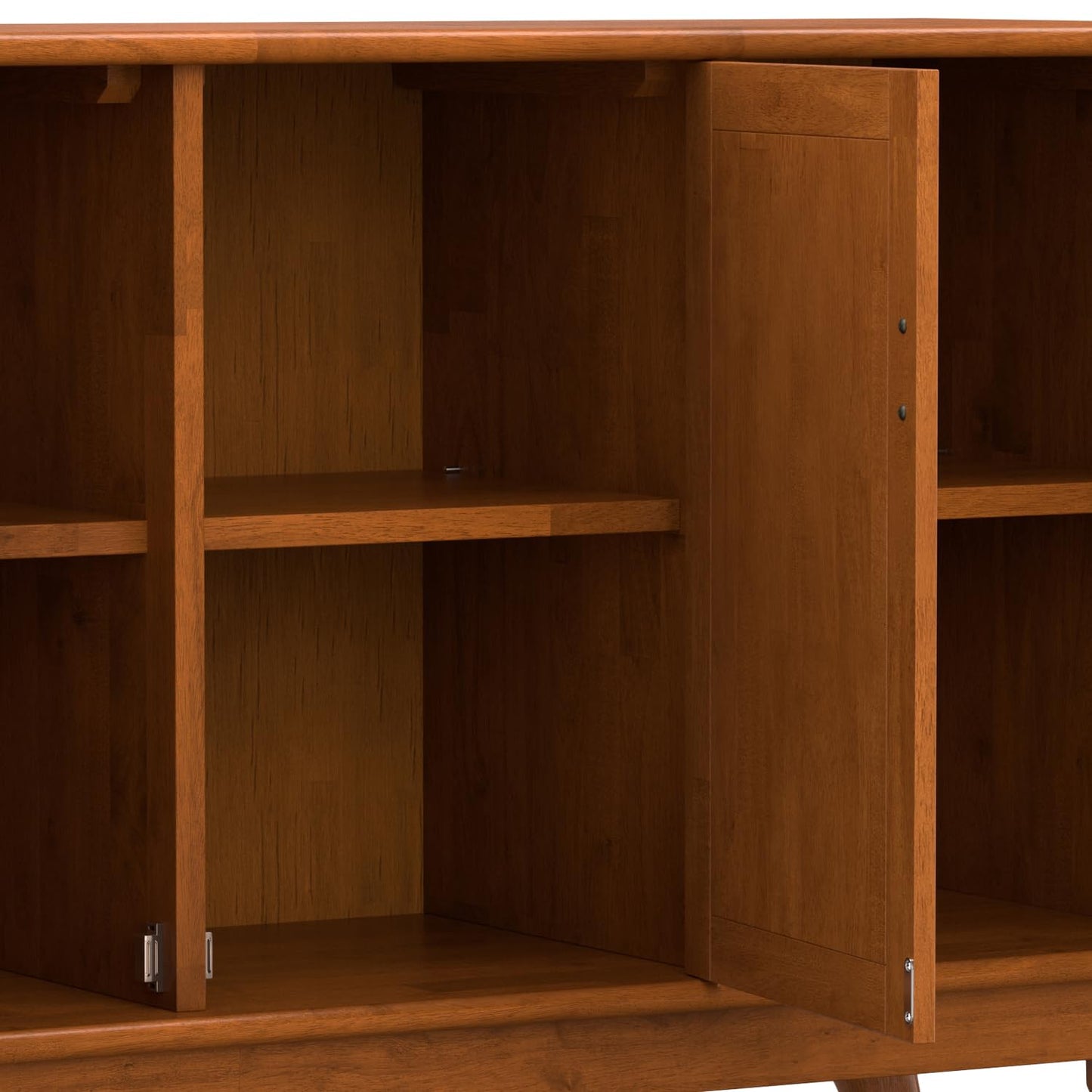 SIMPLIHOME Draper Buffet - 50 inch Wide Solid Hardwood 3-Door Sideboard Buffet in Teak Brown, Mid-Century Modern Cabinet for Dining Room or Kitchen with Adjustable Shelves and Tapered Legs