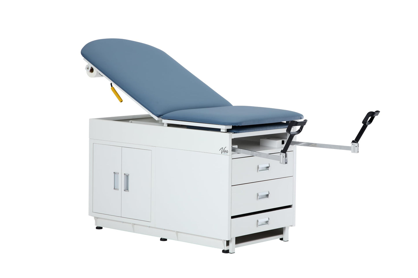 Vivacomfort Grande Medical Exam Table, Adjustable Exam Bed with Step Stool, Storage Cabinets, Foot Rest and Stirrups,47.64” L x 26.77” W x 29.13” H, Blue