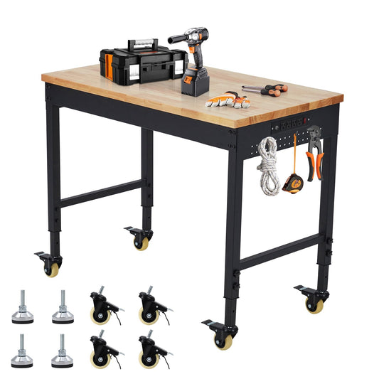 Work Bench 48" Adjustable Height, Heavy-Duty Portable Workbench with Power Outlets for Garage & Workshop, 2000 LBS Load Capacity, Work Table for Office, Home, Easy Assembly