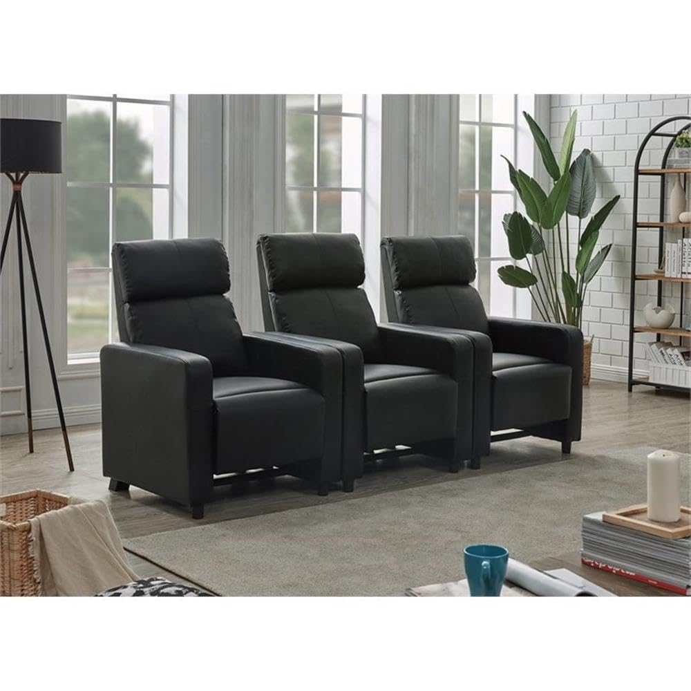 Coaster Home Furnishings - Toohey - Wood and Metal - 3-Piece Upholstered Tufted Theater Recliner with Pocket Coil Seating and Slim Track Arms - Living Room - Black - 600181-S3B