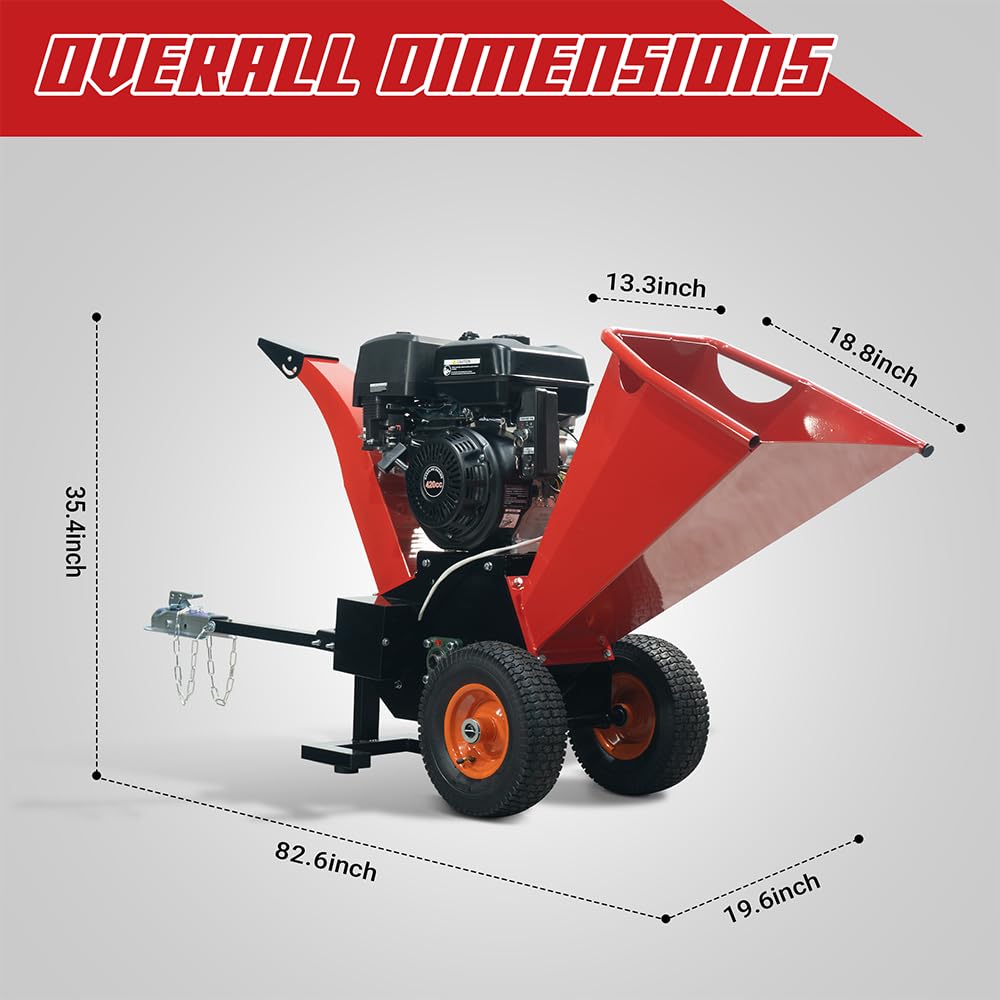 SDLANCH Gas Powered Wood Chipper Shredder Mulcher 7HP 420cc Engine, Red,Forest,Farm,