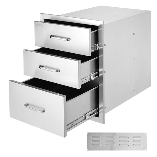 VEVOR 18x23 Inch Outdoor Kitchen Cabinets 18W x 20.5H x 23D Inch, BBQ Drawers Stainless Steel, Outdoor Kitchen Drawers Triple Access with Chrome Handle, BBQ Island Drawers, Grill Drawers Storage
