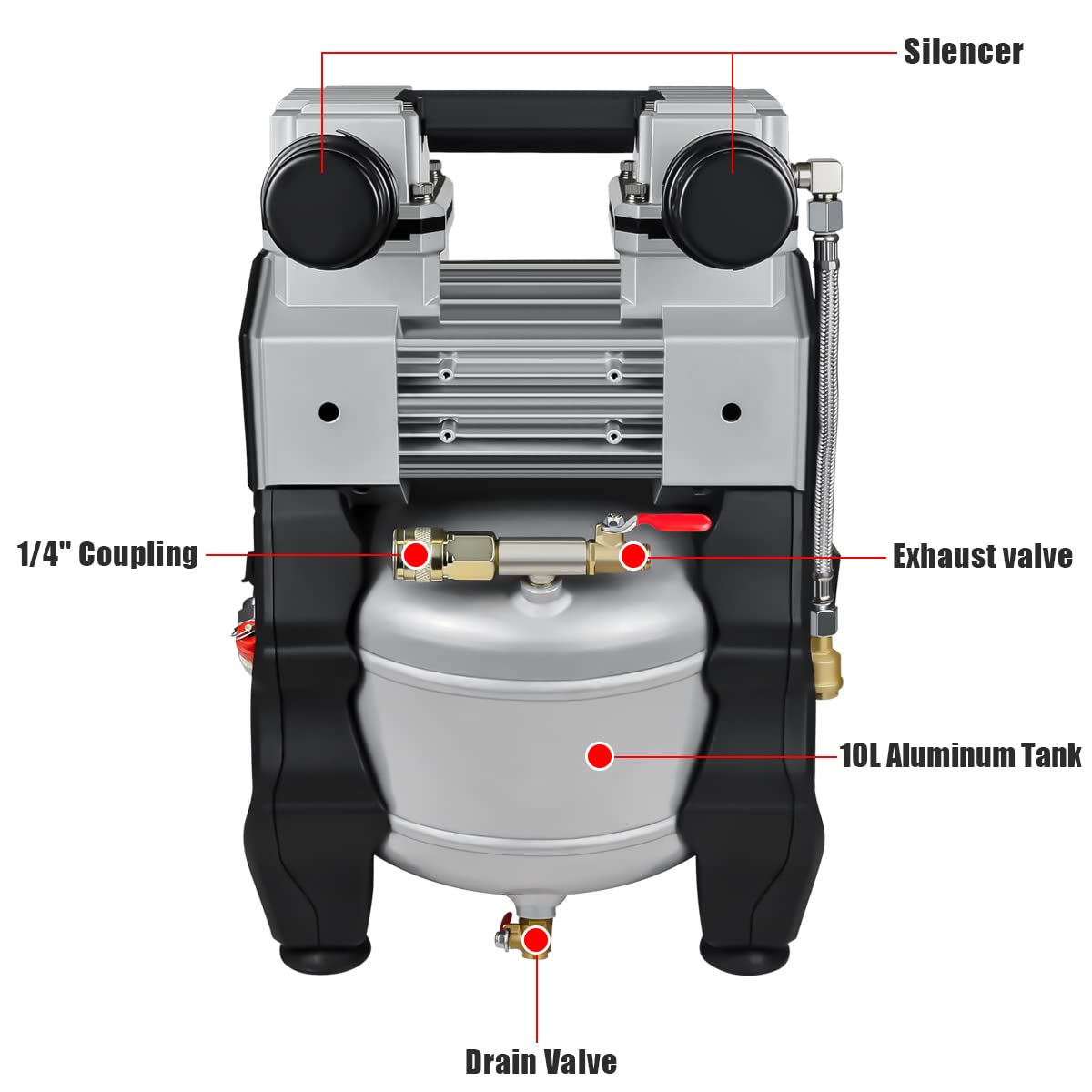 TC·BL Oil free Air Compressor 1.3HP Ultra Quiet Air Compressor Lightweight and with 2.6 Gallon Aluminum Tank