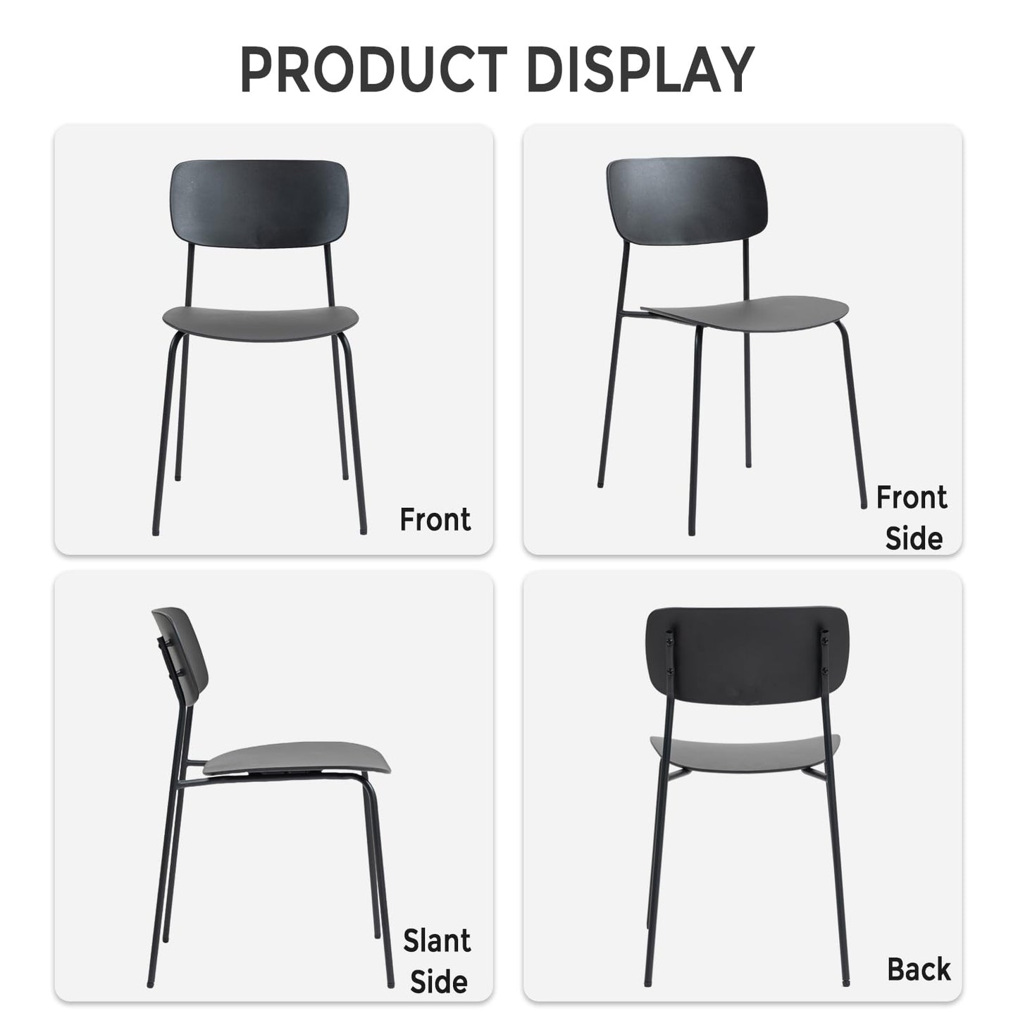 Sidanli Stackable Chairs Set of 4, Waiting Room Chairs with Metal Legs and Ergonomic Plastic Seat, Stacking Office Chairs for Conference Reception Church Banquet, Black