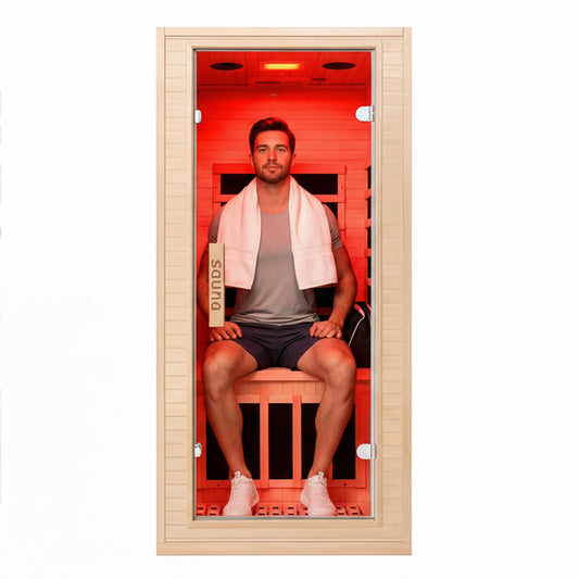1 Person Infrared Sauna for Home, 110V 1200W Canadian Hemlock Wood Indoor Sauna Room, Compact Home Gym Spa with Color Light, Bluetooth, LCD Control, Workout Relaxation Gift for Men, Furniture Decor