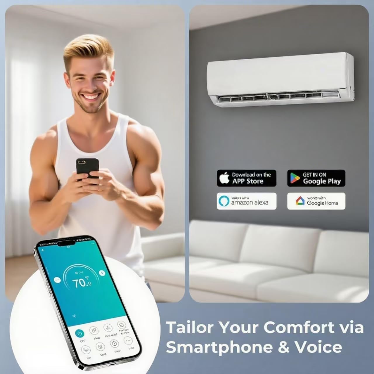 11500 BTU WiFi Enabled Mini Split Air Conditioner & Heater, 208/230V Heat Pump with Pre-Charged Condenser, 17 SEER2 Inverter Ductless Wall Unit & Installation Kit for Home Use