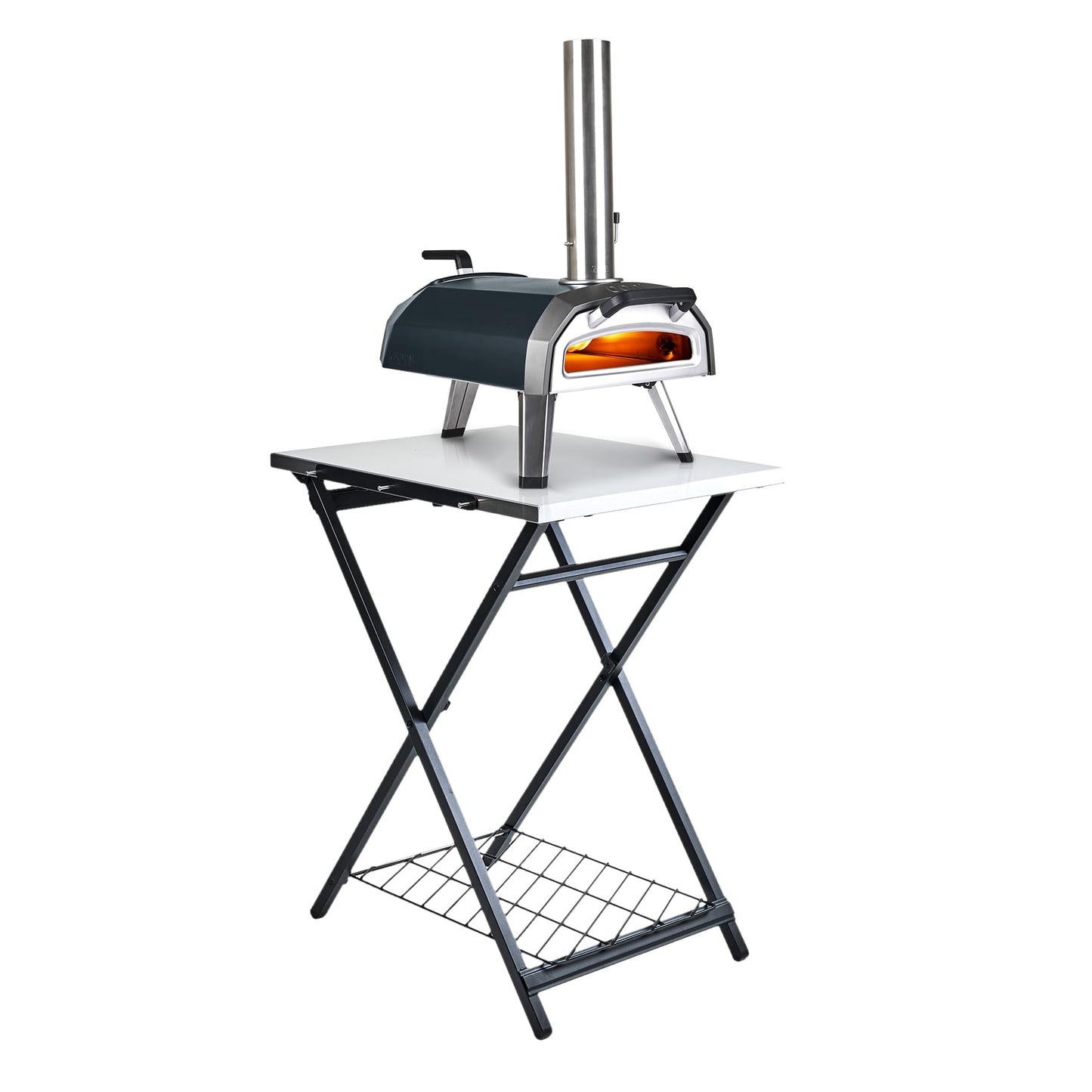 ooni Portable Folding Table, Silver, Stainless Steel Work Surface, Outdoor Kitchen Table, Pizza Oven Stand, 22.64'' x 27.56'' x 35.43''