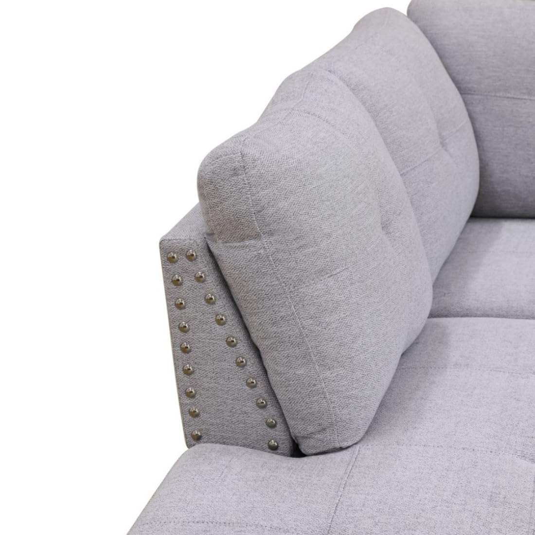 UOCFYK L-Shaped 3-Piece Flannel Sofa with Ottoman, Sectional Couch Set for Living Room, Office, Apartment, with Cup Holder, Grey White
