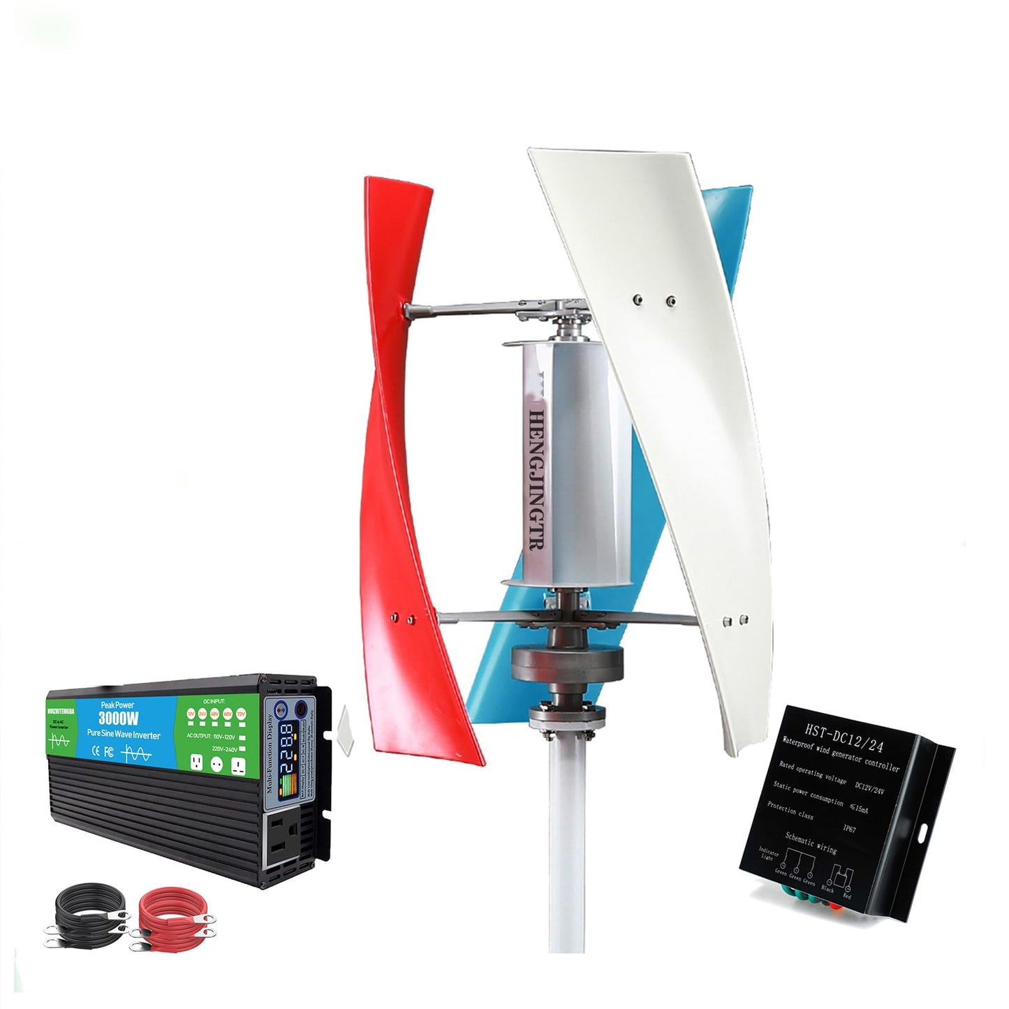 HENGJINGTR 48v, 3000W-4500W Vertical Wind Turbines Generator Kit, Home 12V 24V 48V 3 Blades Wind Turbines Motor Kit with Controller for Home Hybrids Streetlight,White