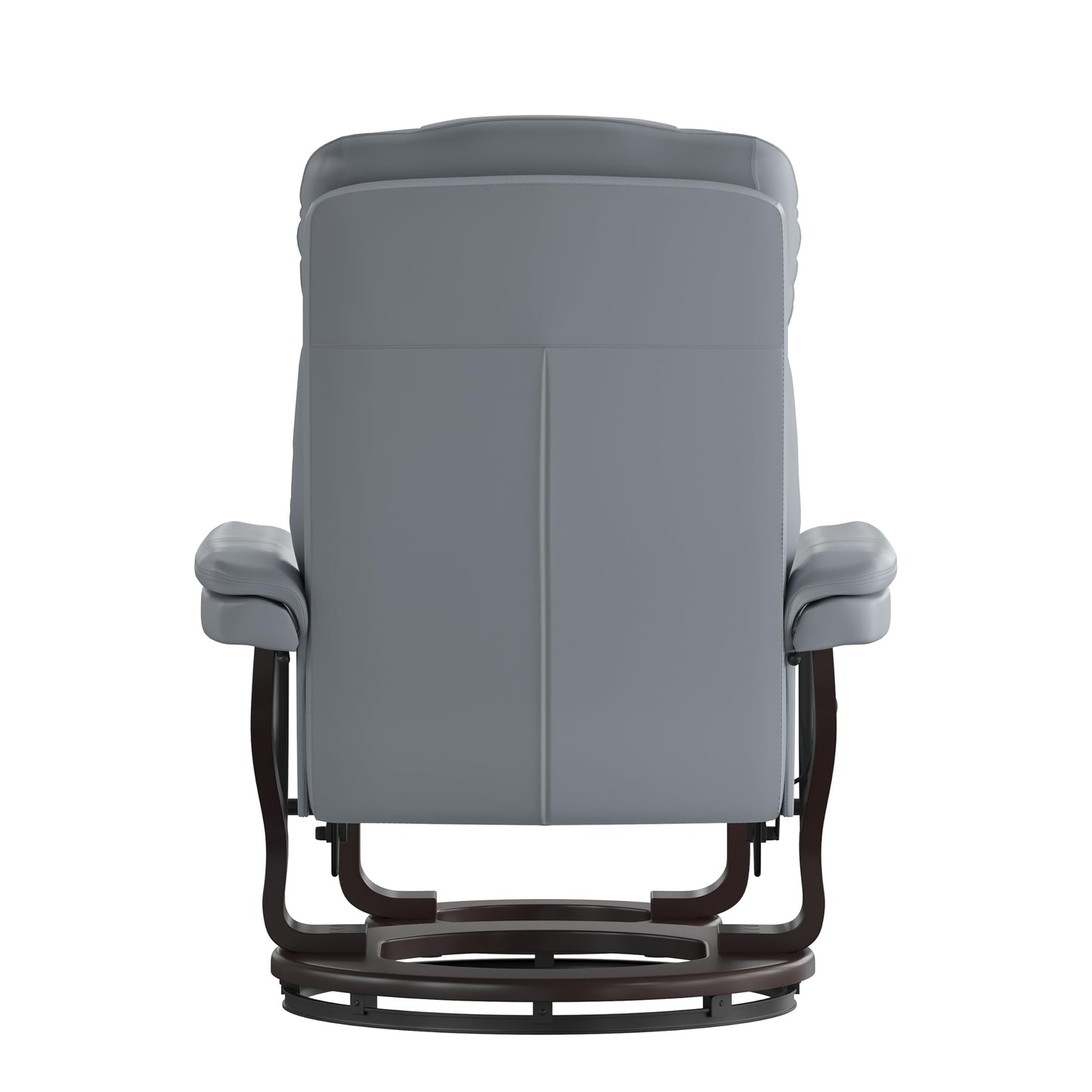 Flash Furniture Allie Contemporary Multi-Position Recliner and Curved Ottoman with Swivel Mahogany Wood Base in Gray LeatherSoft