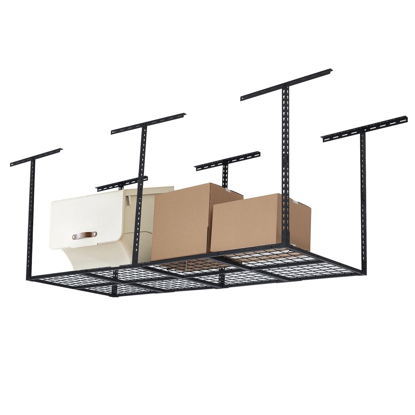 3x8FT Overhead Garage Storage Rack, 600LB Capacity Heavy Duty Ceiling Storage Racks, 22-40" Height Adjustable Metal Organizer System for Seasonal Items & Tools