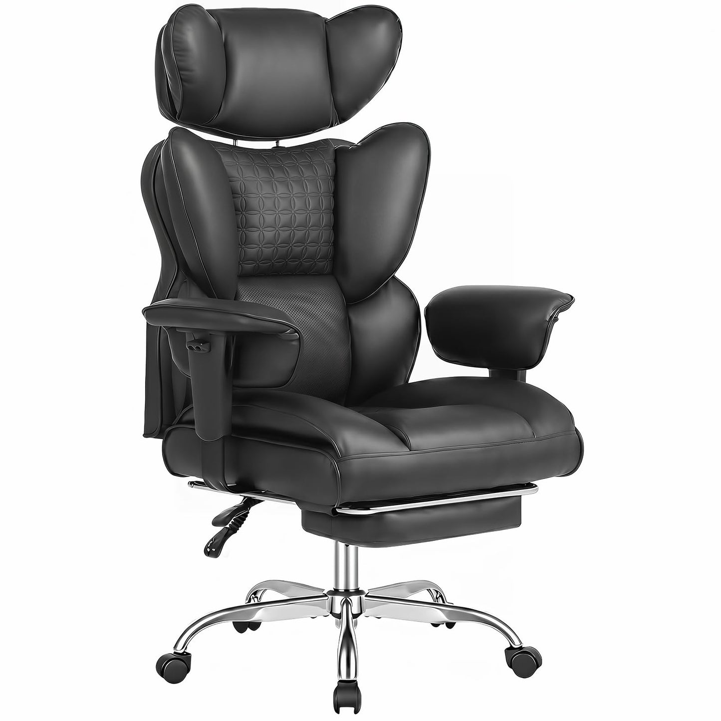 DUMOS Big and Tall Home Office Desk Chair, Gaming Computer Chair, Executive Ergonomic Chair with Footrest, High Back Reclining, Adjustable Armrests and Comfy Lumbar Support, PU Leather, Black