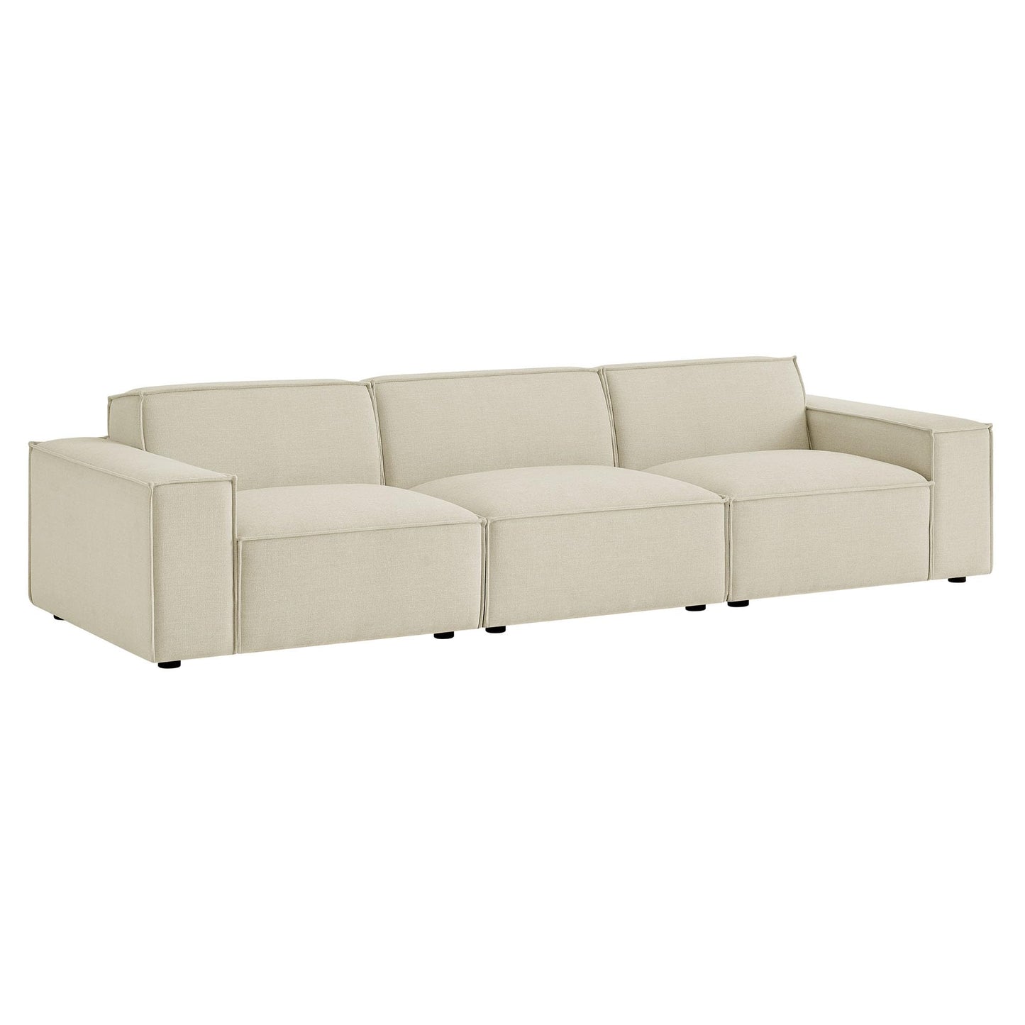 Modway Restore Performance Fabric Upholstered 3-Piece Modular Sofa Set in Ecru - Low Profile Sectional Sofa with Coil Seat Support and French Piping