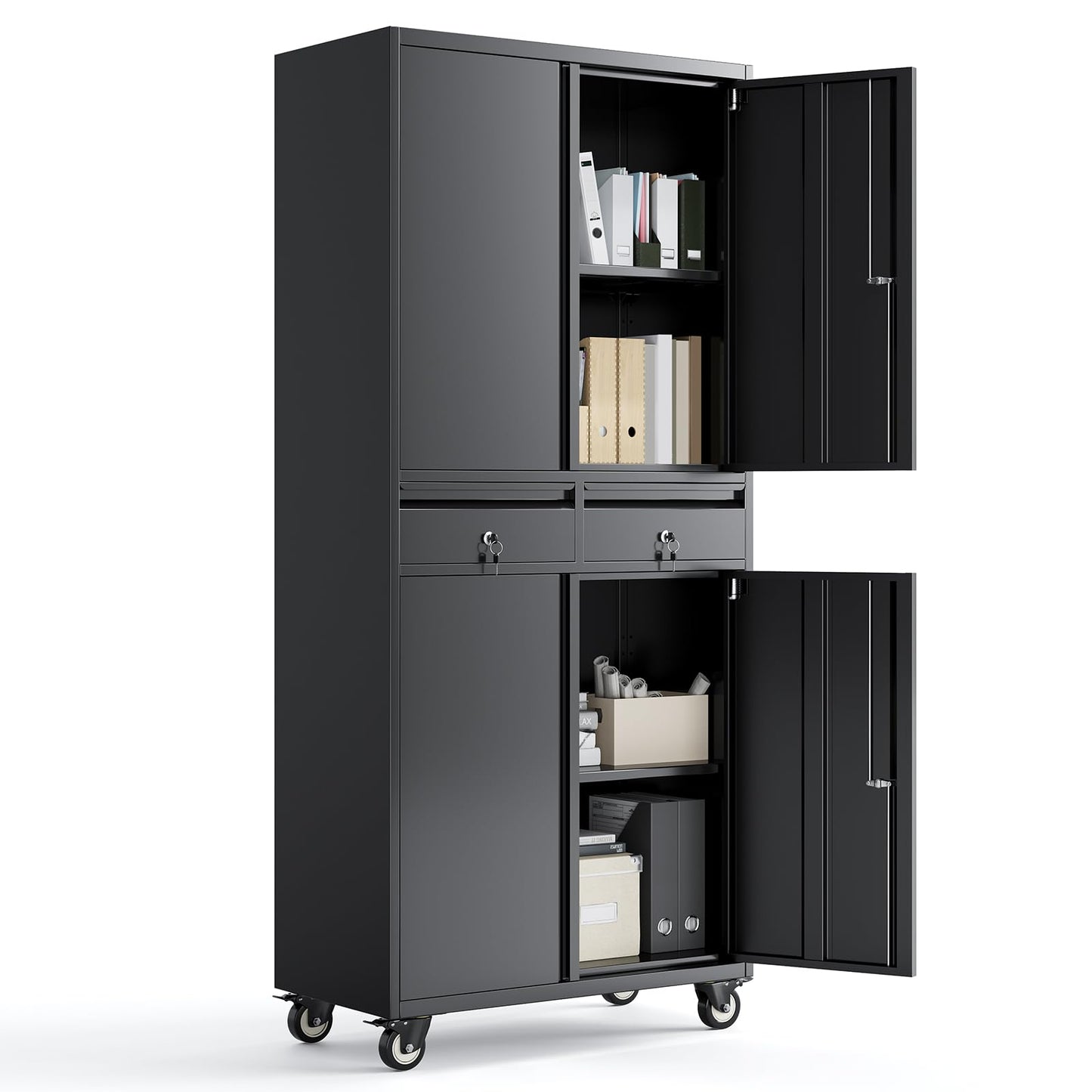MegaChoice 73in Metal Garage Storage Cabinet with Wheels, Locking Doors, 2 Deep Drawers & 2 Adjustable Shelves, Rolling Garage Tool Organizer & Steel Cabinet for Workshop, Office, Home Organization