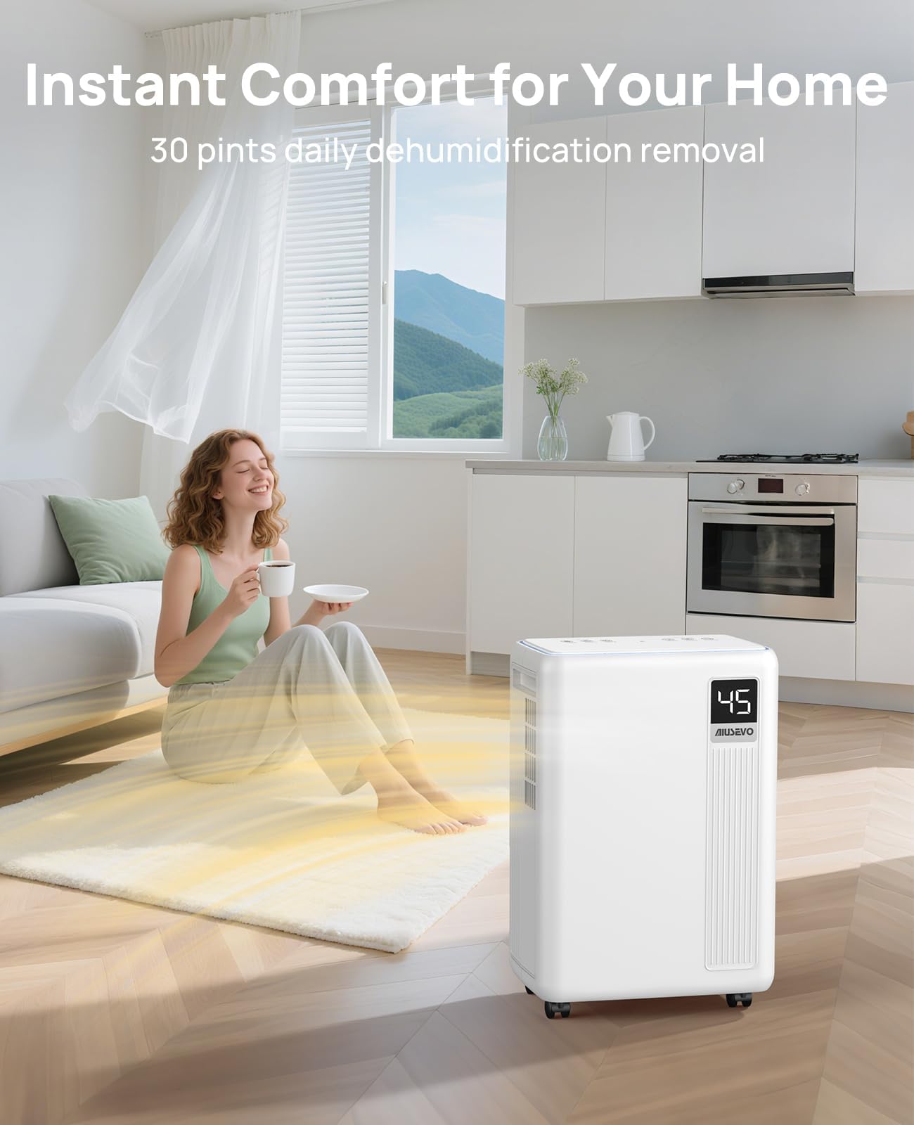 30 Pint Dehumidifier for Basement, 2500 Sq. Ft Dehumidifiers for Home with Drain Hose, 3 Modes, Smart Humidity Control, 24H Timer, 0.52 Gal Water Tank, for Whole House, Bedroom, Bathroom, Garage, Rv