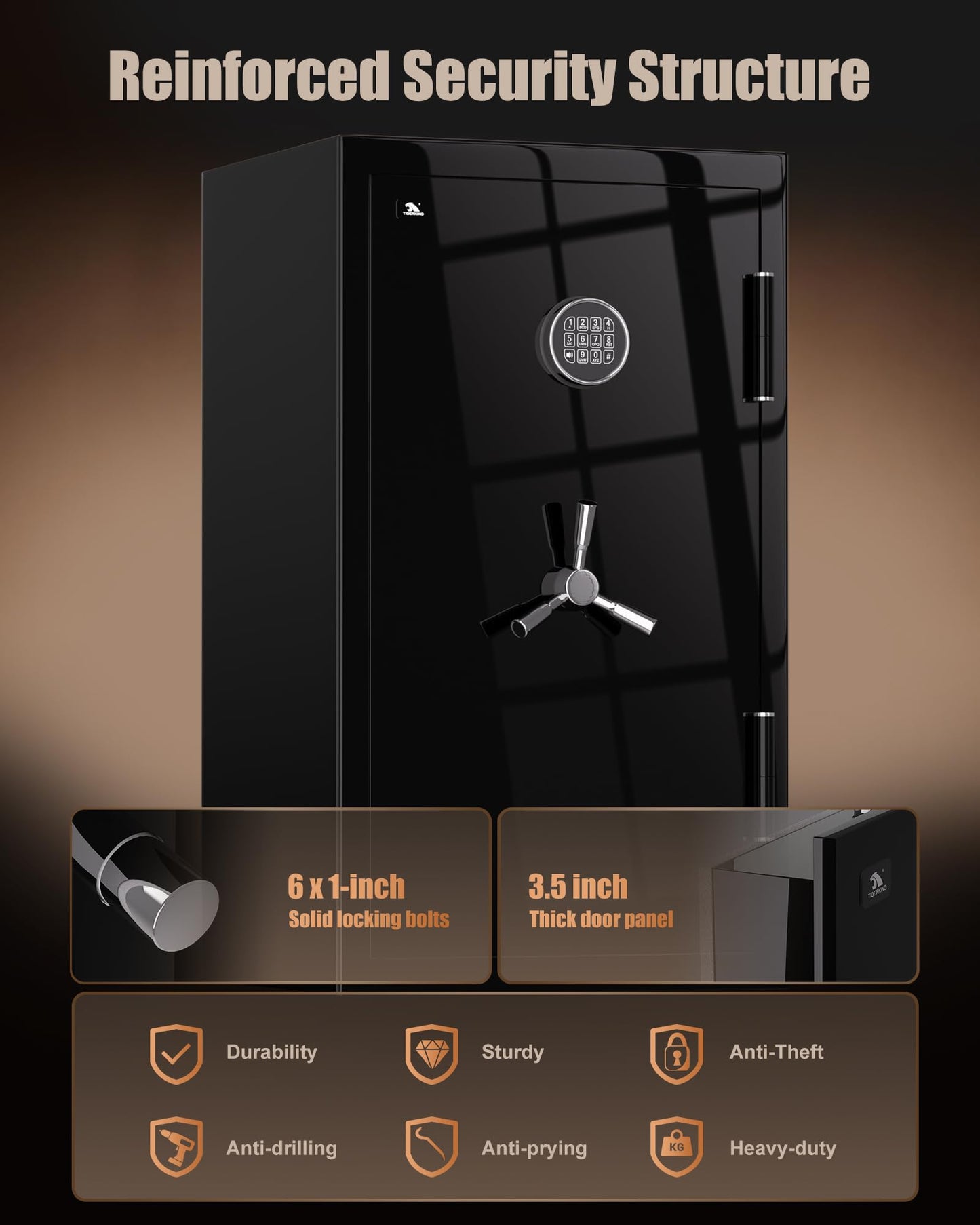 TIGERKING 8.78 Cu Ft Large Fireproof Safe for Home, Waterproof Floor Security Jewelry Safe with Digital Lock, Heavy Duty Steel Cabinet Safes with Drawer and Adjustable Shelves for Valuables