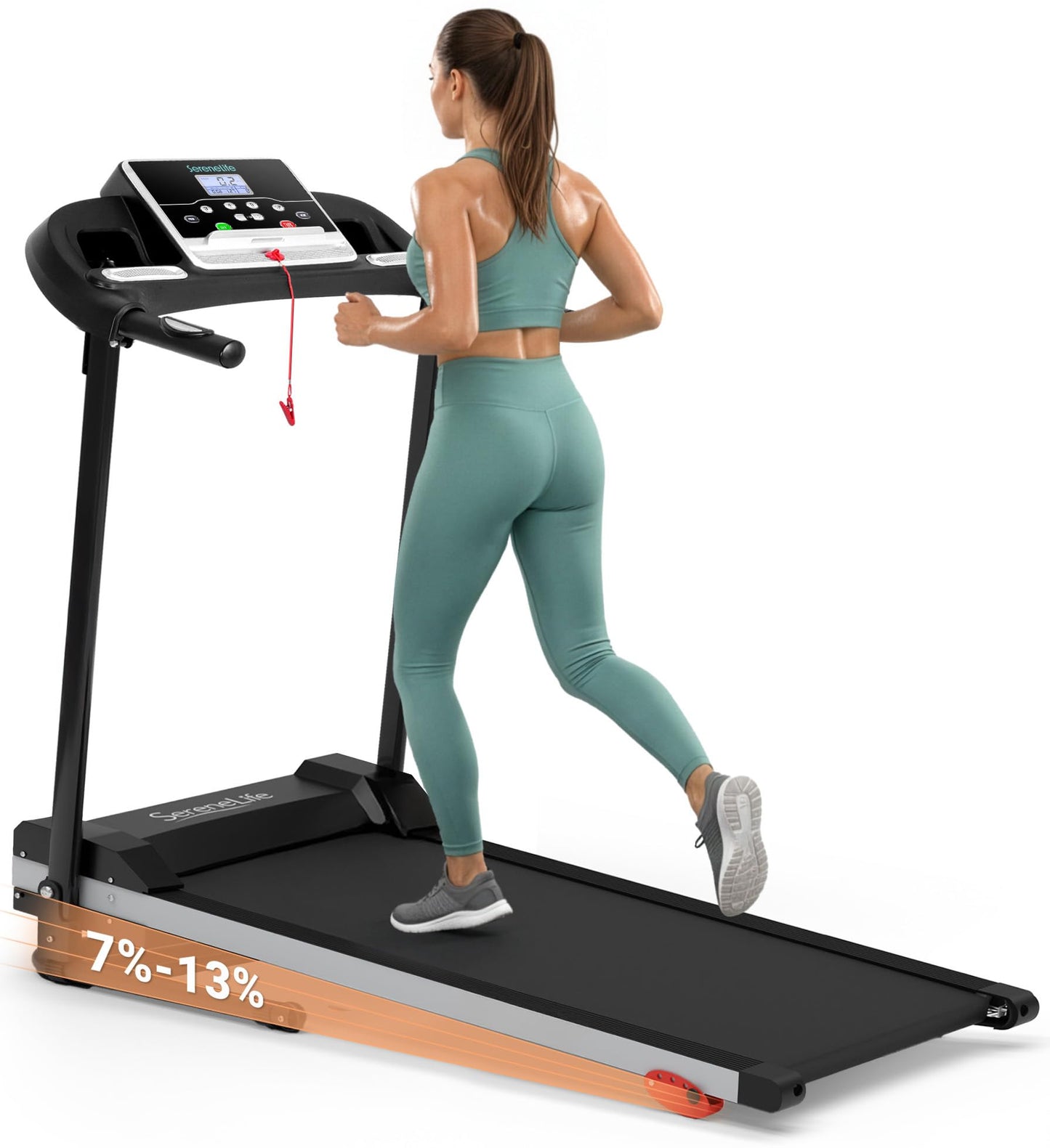 SereneLife Treadmill with Incline & Handle Bars | Compact Portable Walking Pad & Treadmill for Home/Apartment | Wide Running Belt 40" x 16" | Includes Workout Trainer Program with Bluetooth App