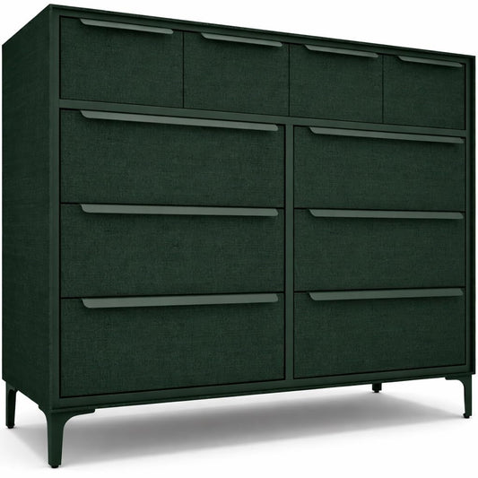 tinge Naima Premium Fabric Dresser - Strong Metal Frame, 10 Spacious Sag-Proof Drawers with Sleek Metal Handles - Premium & Durable Storage Solution for Your Home (Green)
