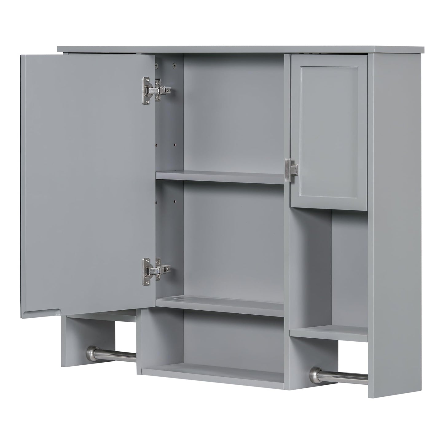 Virubi Bathroom Medicine Cabinet, Wall Mounted Bathroom Storage Cabinet with Mirror, Open Shelf, Side Cabinet and Towel Bar, Over The Toilet Mirrored Cabinet, 35" W x 28.7" H