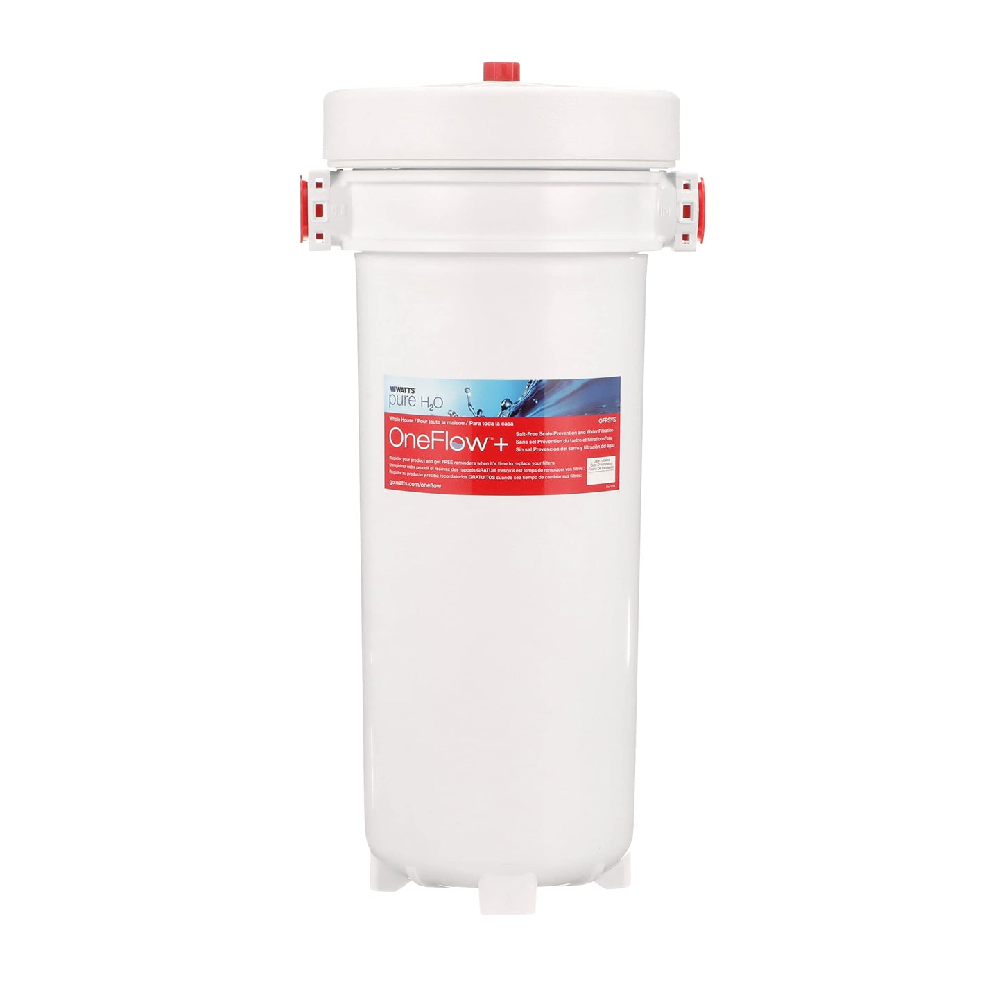 Watts OFPSYS OneFlow Plus Salt-Free Scale Prevention and Water Filtration System, Carbon Water Filter, Scale Reduction Cartridge, 1" NPT Inlet and Outlet Connections