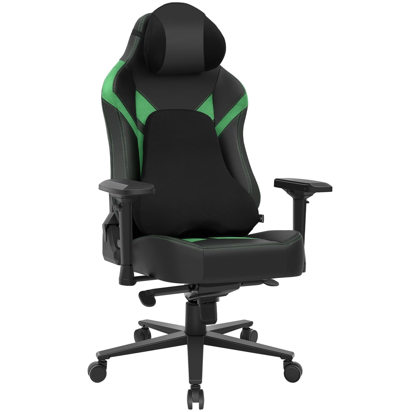 Ergonomic Gaming Chair, Wyrdforging Computer Desk Chairs, 4D Armrests, High Back Office Chair With Headrest & Lumbar Pillow, Tilt Rocker Recliner, Heavy-Duty Base, Black PU Leather & Green Suede Combo