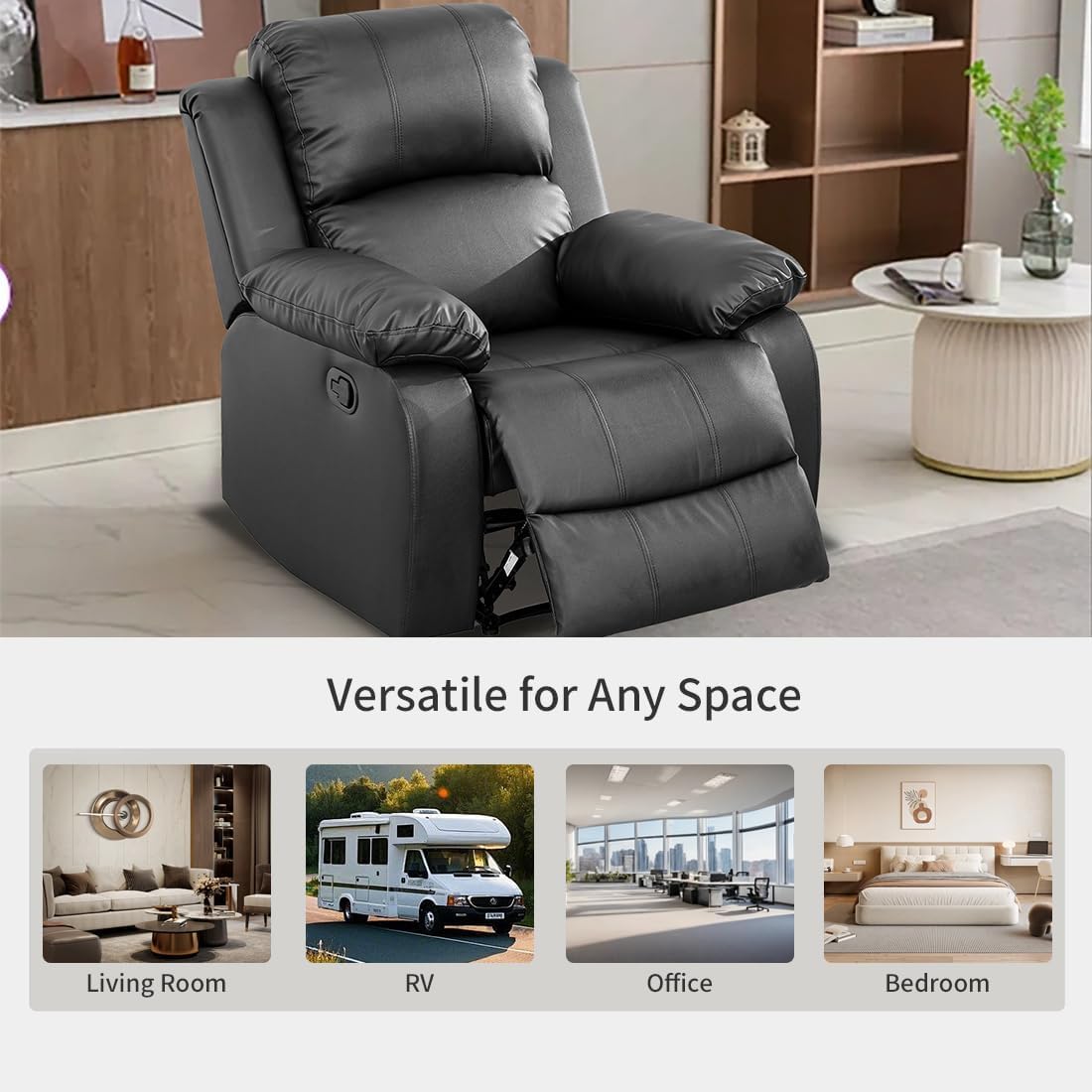 Trygoal Oversized Recliner Chair, Single Leather Power Electric Recliners with Home Theater Seating, Recliner Sofa Breathable Living Room Chairs for Adults Reading Gaming, Black
