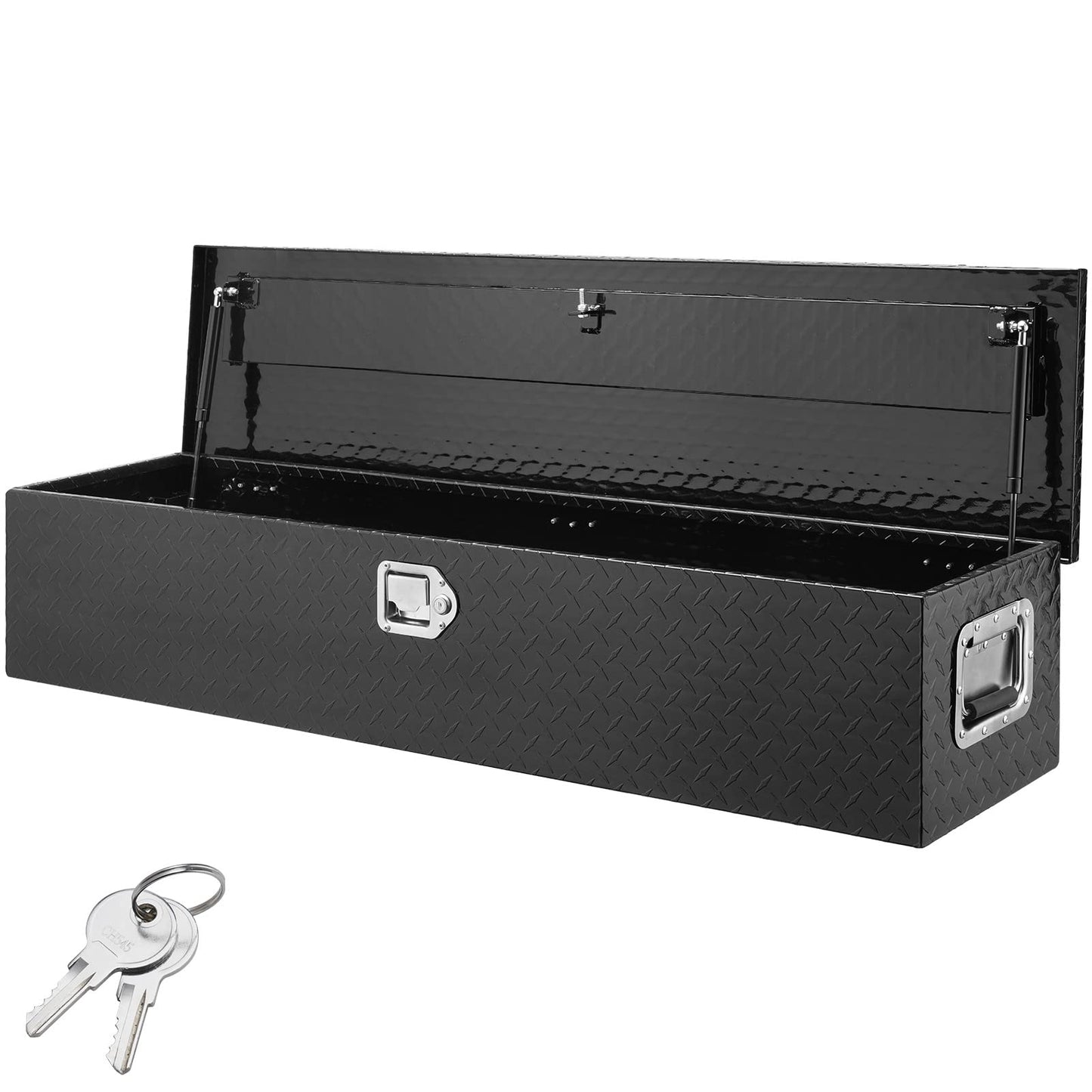 VEVOR Heavy Duty Aluminum Truck Bed Tool Box, Diamond Plate Tool Box with Side Handle and Lock Keys, Storage Tool Box Chest Box Organizer for Pickup, Truck Bed, RV, Trailer, 48"x15"x15", Black