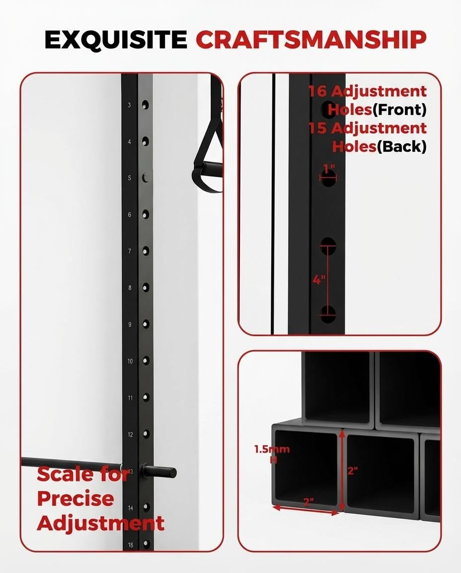 ExploreHorizon Power Cage with LAT Pulldown & Cable Crossover System, 2000LBS Multi-Functional Power Rack, All-in-1 Weight Cage Home Gym with Adjustable Pulley System, Squat Rack for Garage, Home