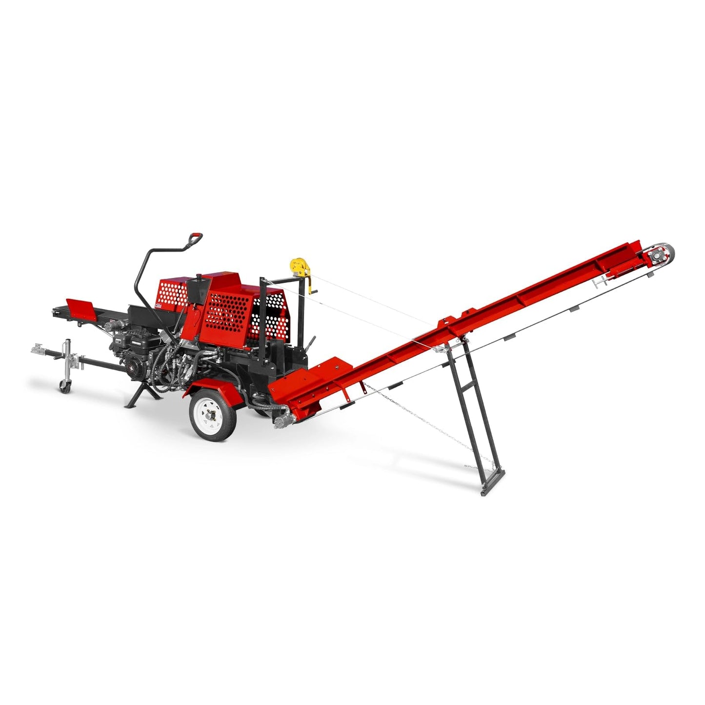 MechMaxx ZONSEN 459cc 15hp Electric & Recoil Start Engine Firewood Log Splitter Processor with Conveyor, 20ton Splitting Force 24" x 15" Log Capacity, 18" Chainsaw, HLS20