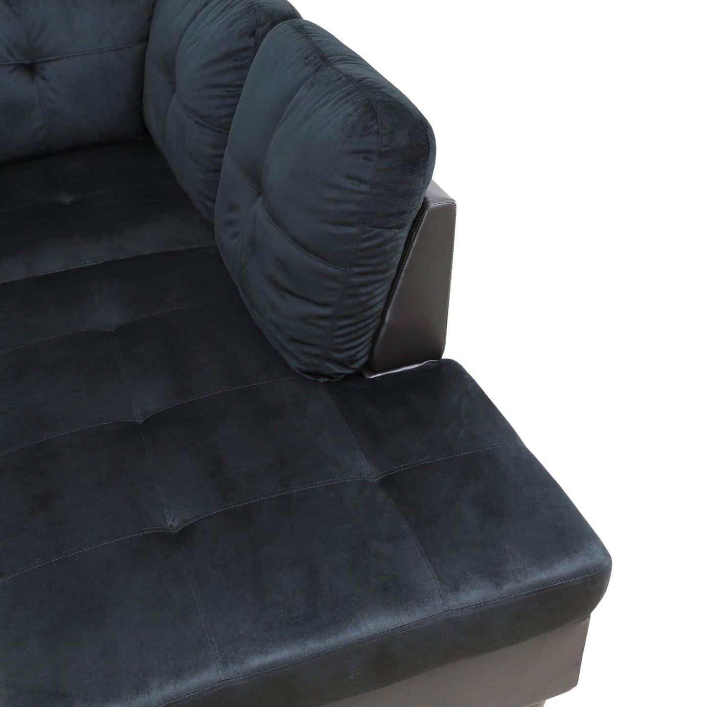 UOCFYK Sectional Sofa Couch with Right Chaise, L Shaped Couches Lint and PVC for Living Room, Office, Apartments, Small Space, Dark Brown