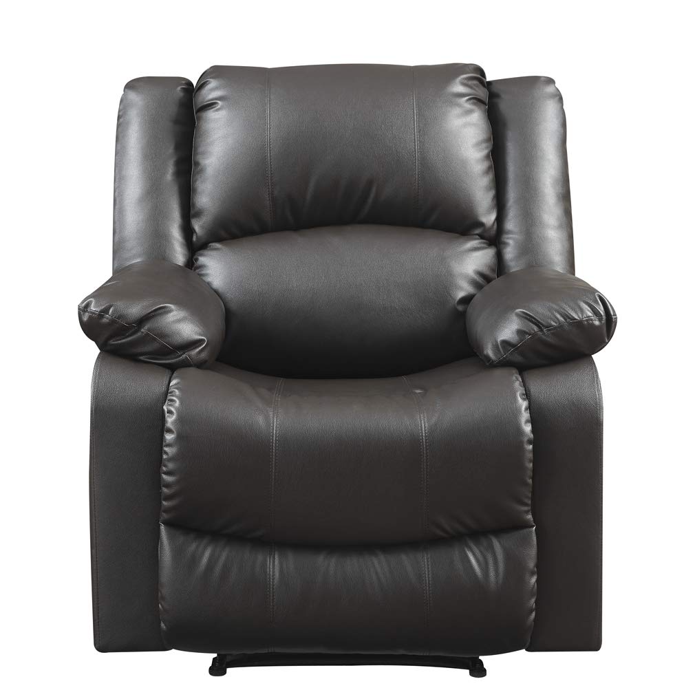 Relax-A-Lounger Warren 35.5" Manual Pull-Handle Recliner, Traditional Overstuffed, Pocket Coil Comfort, Black Metal Base Legs, Soft Vegan Leather Fabric, Java