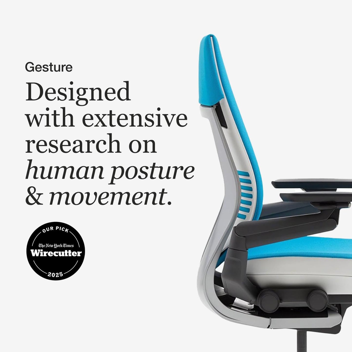 Steelcase Gesture Office Chair - Ergonomic Work Chair with Wheels for Carpet - Comfortable - Intuitive-to-Adjust for Desk - 360-Degree Arms - Blue Jay Fabric