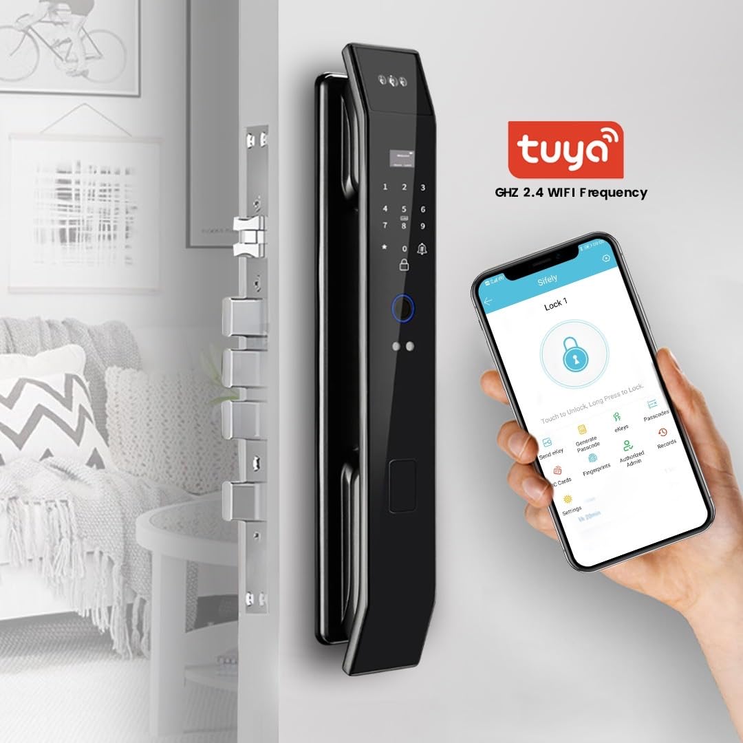 Smart Door Lock with 3D Face Recognition & Camera, Intercom, Video Doorbell, Fingerprint Keyless Entry, Password, IC Card, Key, Alexa Compatible via Tuya App Control, Smart Home Front Door Security