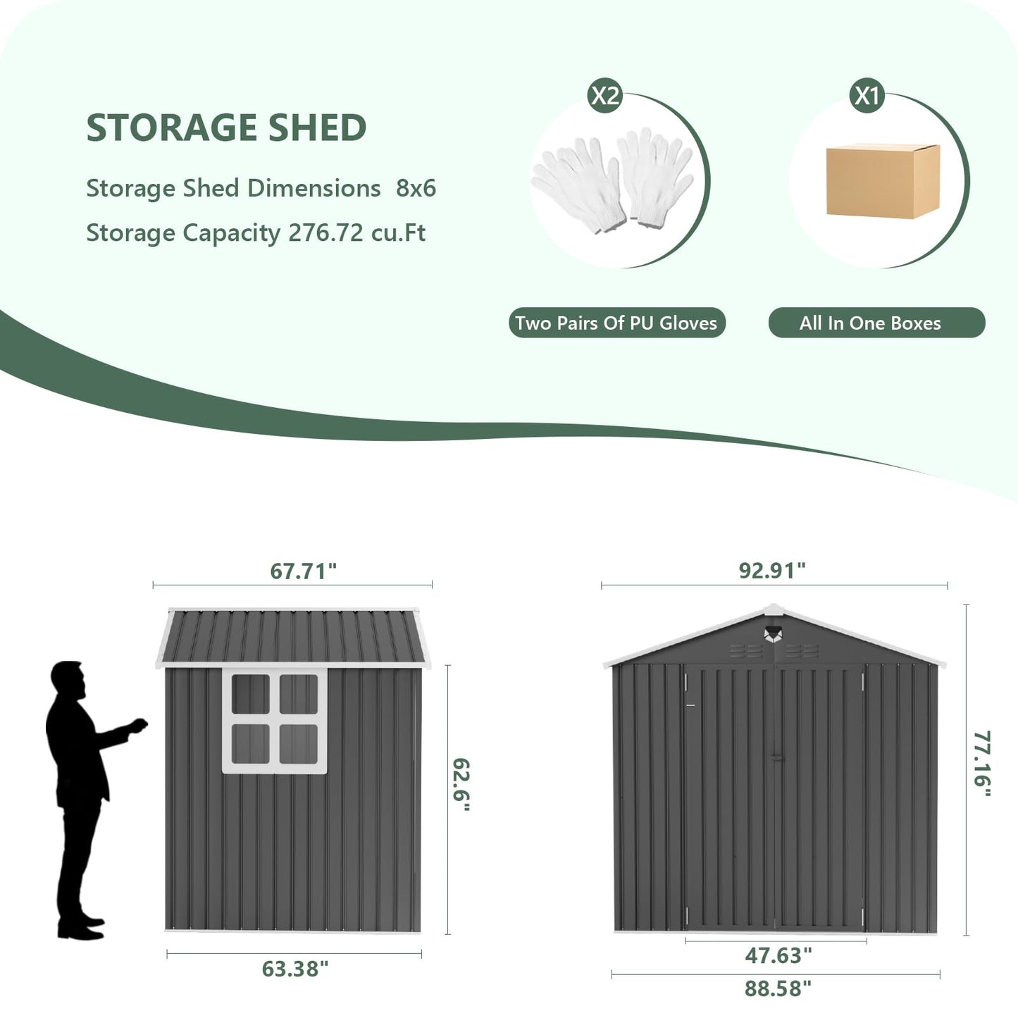 8x6FT Metal Storage Shed with Window,Outdoor Storage Building,Large Backyard Sheds