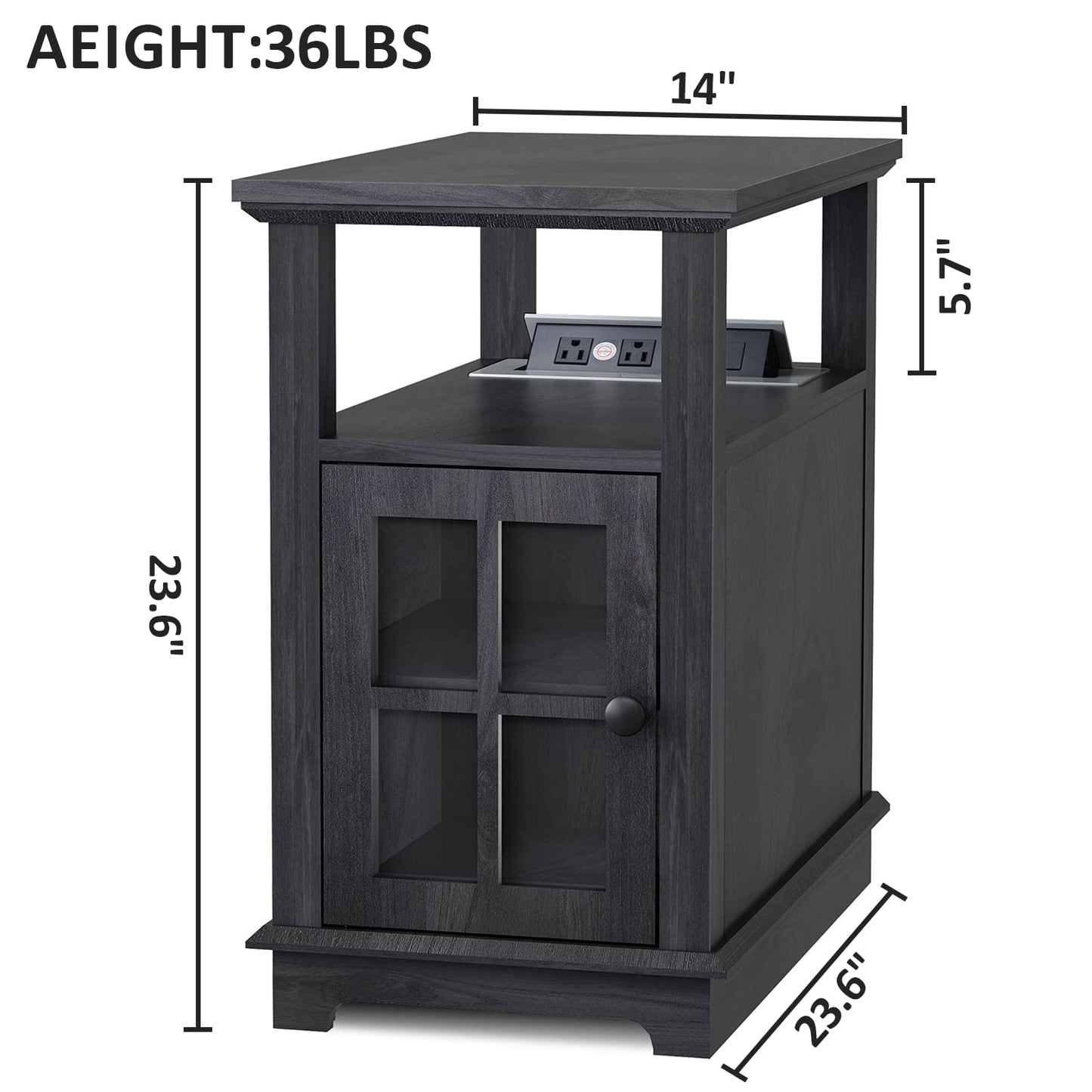 HIFYOBRO Narrow End Table Set of 2 with Charging Station, Bedside Table with Storage, End Table with Power outlets & USB Ports, Wooden Side Cabinet for Bedroom, Living Room