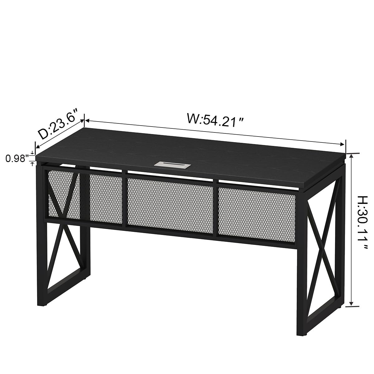 BON AUGURE Black Computer Desk, Modern Gaming Desk, Industrial Wood Office Desks, Sturdy Writing Desks for Home Office, Living Room, Study Workstation, Bedroom (Black, 54 Inch)