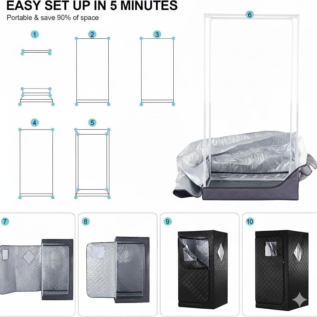 iDOTODO Infrared Red Light Therapy Sauna, Portable Steam and Infrared Sauna for Home, Full Body Sauna Tent for Relaxation, Large Infrared Sauna Box with 660nm Red Light, 3L&1100W Sauna Steamer