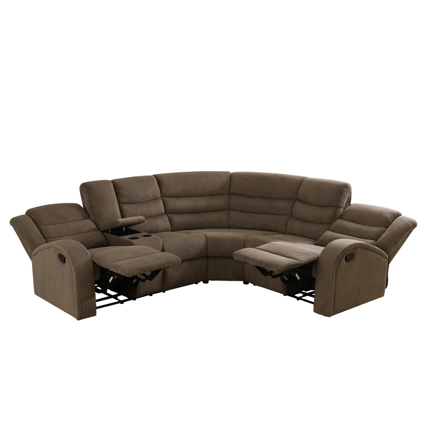 UOCFYK Recliner Sectional Sofa Set, L-Shaped Reclining Couch with 2 Recliner Seats, Reclining Corner Couches with Cup Holder and Storage Console for Home Theater & Living Room, Brown