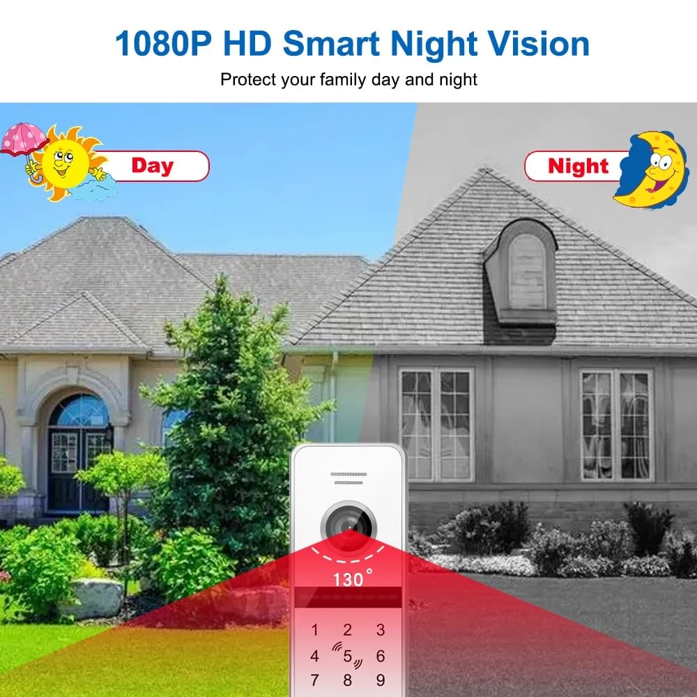 ANJIELO SMART Wireless Video Intercom System Wired 7 Inch Touch Monitor for Home Residencial RFID Card Access 1080P Doorbell Camera Tuya Video Intercoms for Apartment