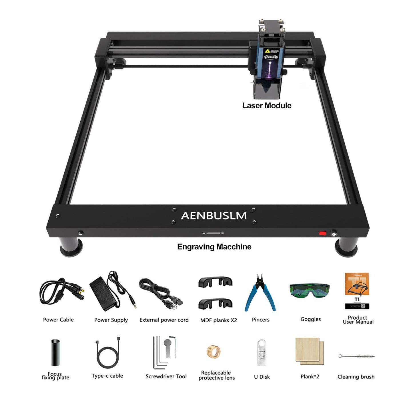 AENBUSLM T1 40W Laser Engraver Machine, High-Speed DIY Engraver Offline Use, 400×400mm Area, CNC Laser Engraving Machine for Wood, Metal, Acrylic & Glass, Class 4 (T1-3.5W-LK10)