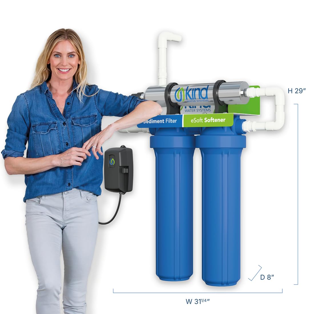 Whole House Salt Free Water Softener Alternative with UV Light - Filters Dirt, Sand, and Debris - Protects Plumbing and Appliances from Hard Water Scale - Easy Installation - Zero Water Waste