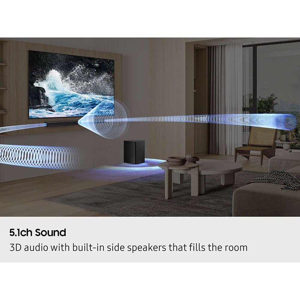 Samsung B-Series Soundbar HW-B750F 5.1 ch Subwoofer (2025) Bundle with SWA-9250S Wireless Rear Speakers, 2X 4K HDMI Cable and Deco Gear Complete Home Theater Beginner's Guidebook