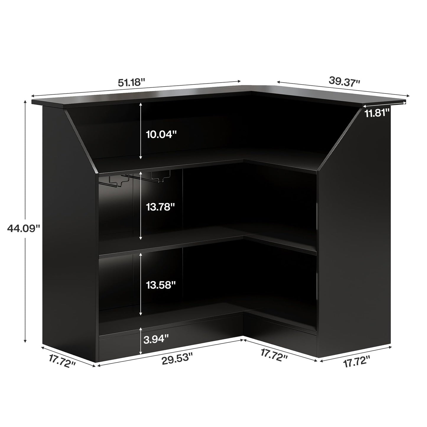 Tribesigns L-Shaped Reception Desk, Modern Black Front Counter with 2-Tier Storage & Stemware Rack, Elegant Office Reception Desk for Lobby, Business Area