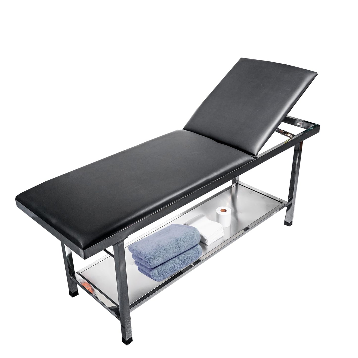 GuangzhuBS Advanced Examination Bed with Lower Storage Compartment and Paper roll Dispenser - Inspection Table/Adjustable backrest/Stirrups/Black/Stainless Steel,Maximum Weight Capacity: 480 lbs.