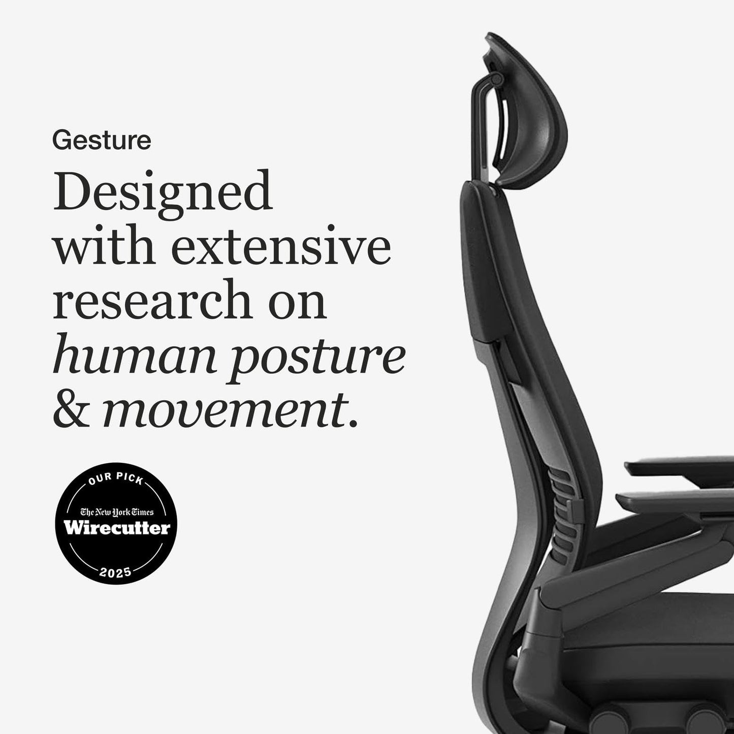 Steelcase Gesture Office Chair with Head Rest - Ergonomic Work Chair with Wheels for Hard Flooring - Comfortable Office Chair - Intuitive-to-Adjust Chairs for Desk - 360-Degree Arms - Licorice Fabric