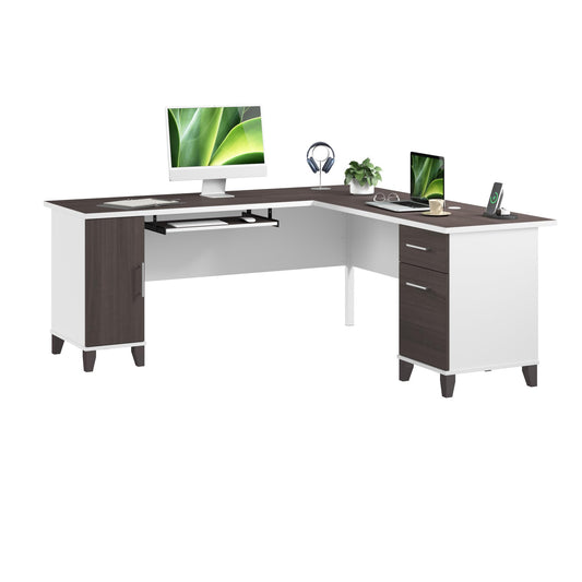 Bush Home 72-Inch L-Shaped Desk with Storage, Corner Computer Office Desk with File and Box Drawers, Home Office Workstation with Storage Cabinet, Somerset Collection, Storm Gray and White